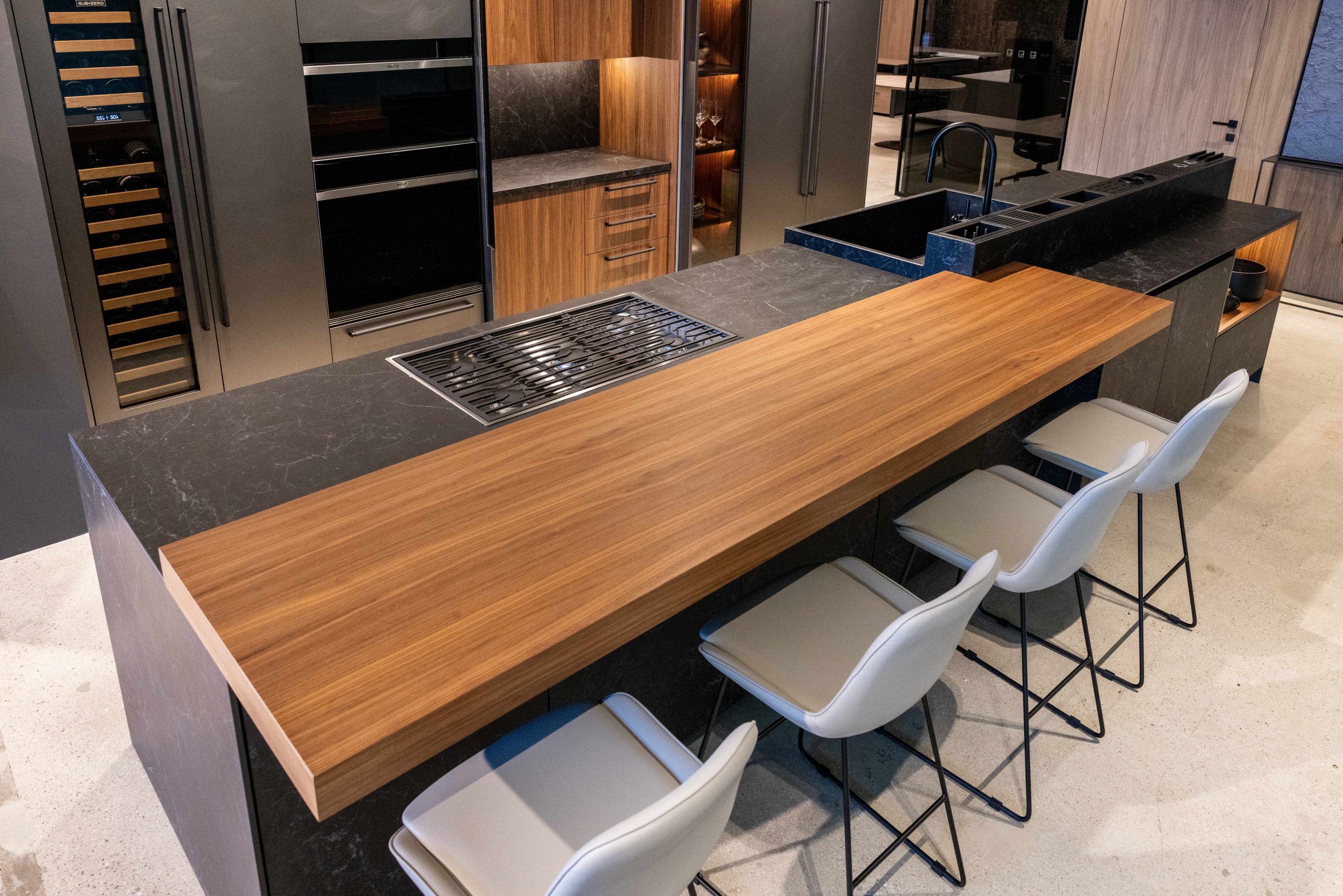 Renzo Rastelli Los Angeles showroom, a kitchen collection vignette, setting and backdrop view.